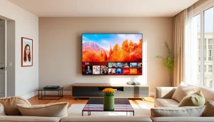 Experience the best of IPTV Suisse with a stylish modern living room featuring a sleek TV.