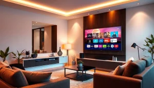 Watch IPTV Suisse with a sleek, modern TV in a stylish living room environment.