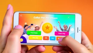 Engaging display of the Best colour prediction game with colorful buttons and excited players participating.