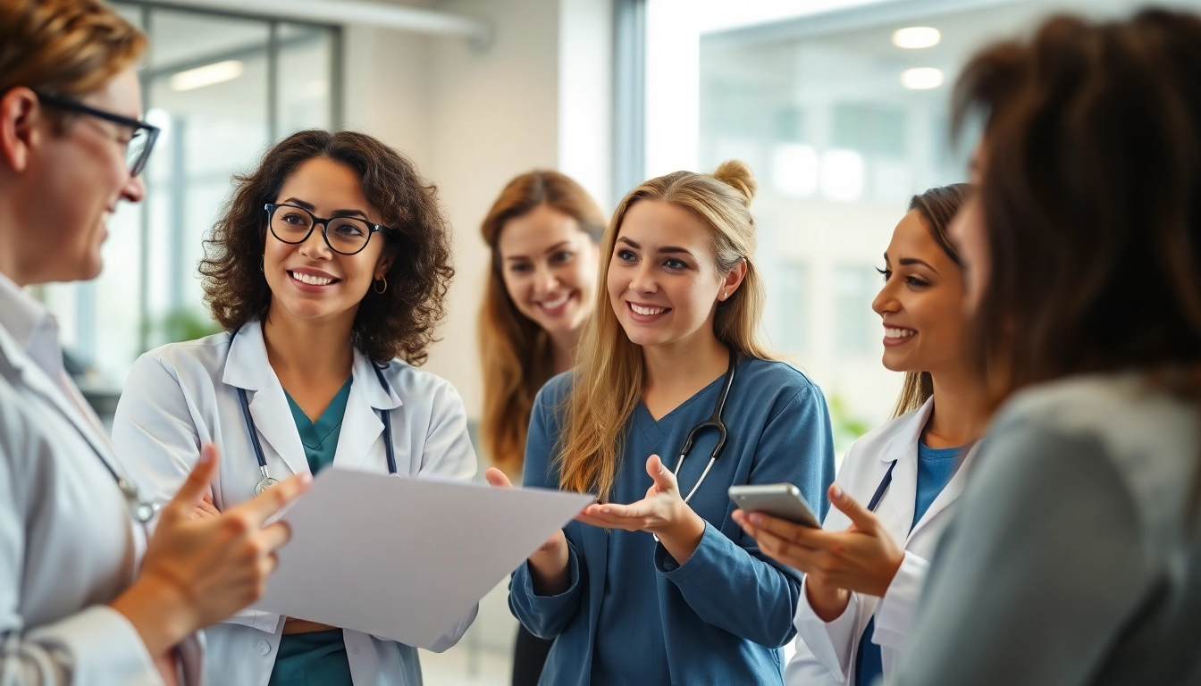 Healthcare professionals strategizing effective pflegemarketing techniques in a collaborative workspace.