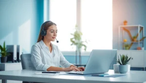 Learn how to outsource cold calling to virtual assistants with a focused virtual assistant in a modern office.