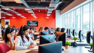 Agents working at a call center in Tijuana, demonstrating professionalism in a lively environment.