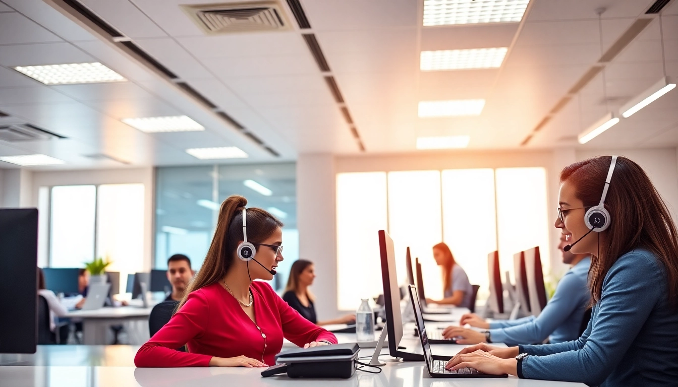 Professional agents working at a call center in Tijuana, showcasing collaboration and productivity.