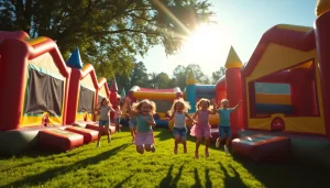 Experience the thrill of bounce house rental near me with colorful inflatables and joyful kids at a party.