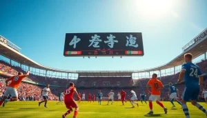 Analyze ราคาบอล trends with a vibrant football match scene highlighting scoreboard details.