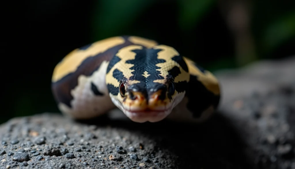 Capturing the beauty of a panda pied ball python for sale with striking patterns and colors.